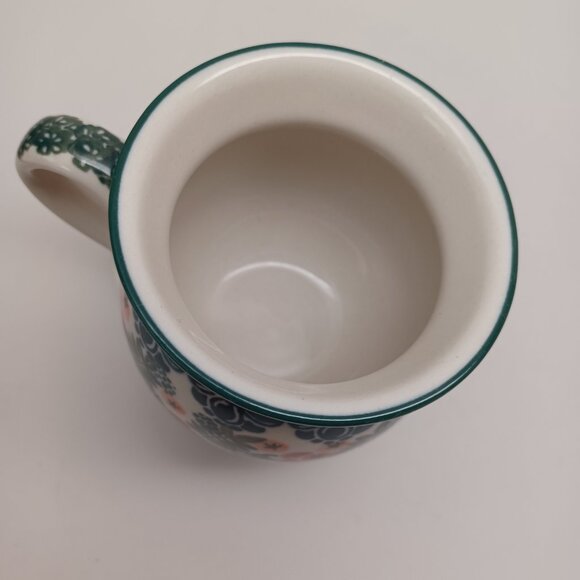 Polish Pottery Floral Coffee Tea Cup Hand Made Poland Green Orange Bubble Mug - Picture 8 of 10